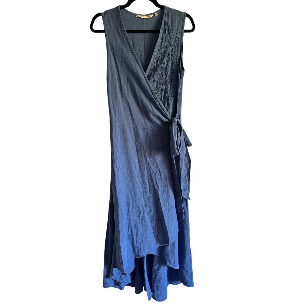 Soft Surroundings Cotton EmbroideredWrap Dress Blue Size Medium